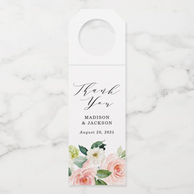 Étiquettes Pour Bouteilles Flores bleues | Mariage personnalisé (Devant)