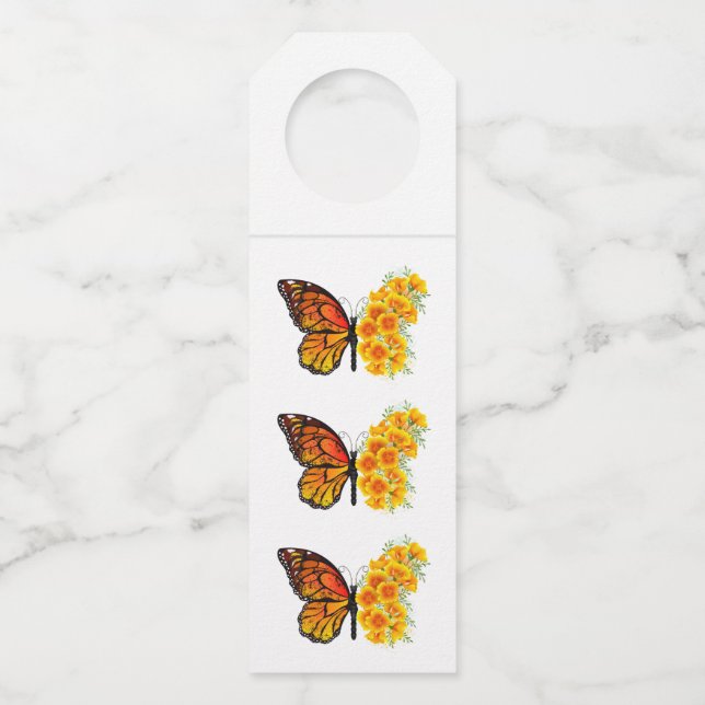 Étiquettes Pour Bouteilles Flower Butterfly with Yellow California Poppy (Devant)