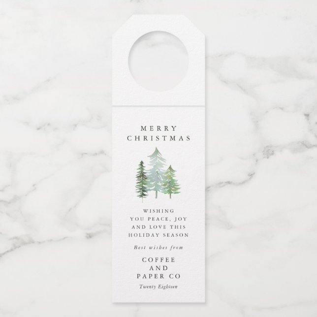 Étiquettes Pour Bouteilles Forêt aquarelle Noël entreprise Fêtes (Devant)