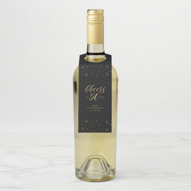 Étiquettes Pour Bouteilles Gold & Black Élégant Script Félicitations 50e Anni (Sur bouteille)