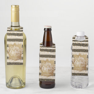 Étiquettes Pour Bouteilles Gold Joyeux Noël noir blanc rayures