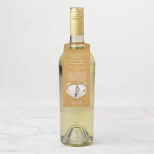 Étiquettes Pour Bouteilles Golden 50th mariage Anniversaire de la photo coeur