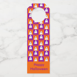 Étiquettes Pour Bouteilles Halloween Boo Ghost Purple et Carrés orange
