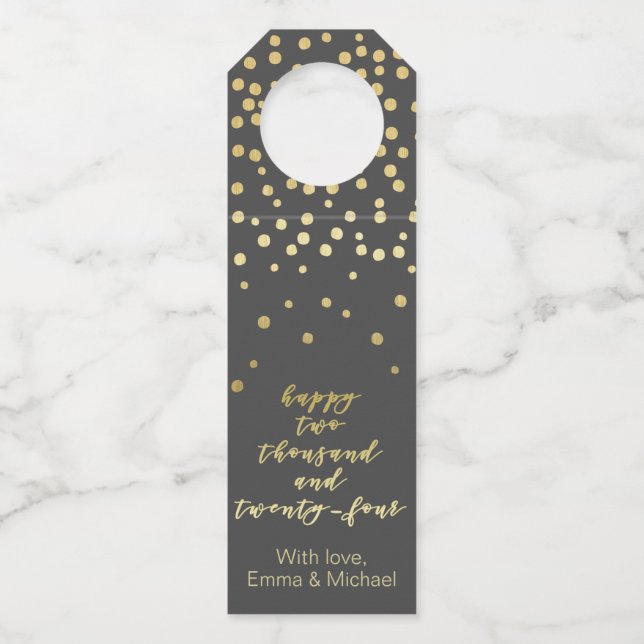Étiquettes Pour Bouteilles Happy 2024 - Gold Script & Gold Sparkles (Devant)