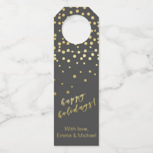 Étiquettes Pour Bouteilles Happy Holidays - Gold Script & Confetti