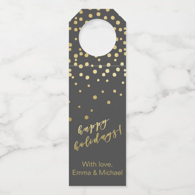 Étiquettes Pour Bouteilles Happy Holidays - Gold Script & Confetti (Devant)