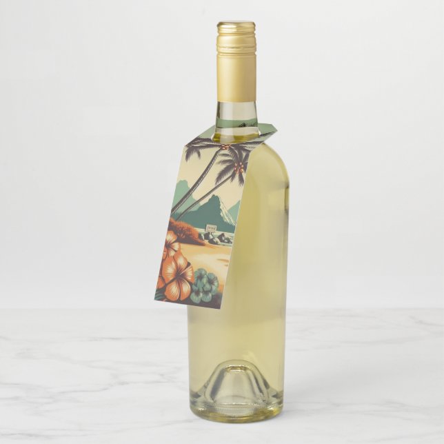 Étiquettes Pour Bouteilles Hawaï vintage/tropical (Incliné)