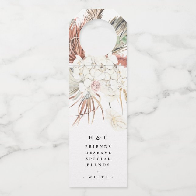 Étiquettes Pour Bouteilles Herbe des Pampas Jungle Tropical Fleurs Mariage (Devant)