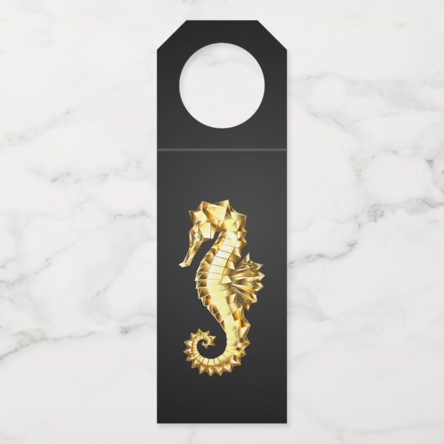 Étiquettes Pour Bouteilles Hippocampe polygonal doré (Devant)