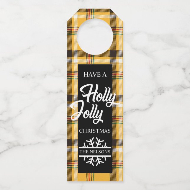 Étiquettes Pour Bouteilles Houx jaune de plaid de tartan très (Devant)