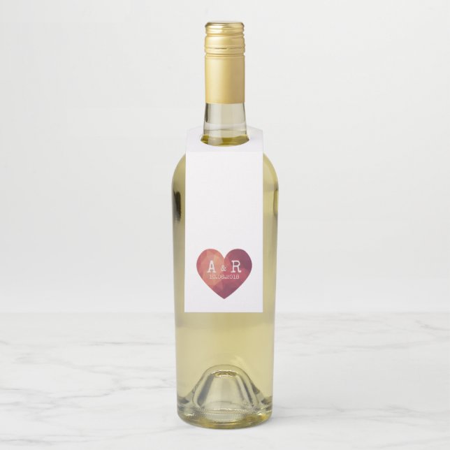 Étiquettes Pour Bouteilles initiales de coeur rouge 3d et date (Sur bouteille)