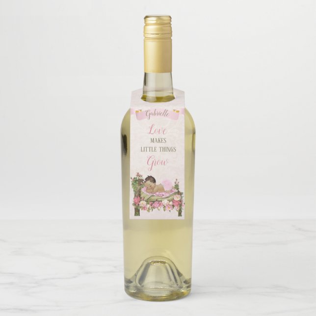 Étiquettes Pour Bouteilles Jardin Lit Fleur Rose Baby shower d'ivoire rose (Sur bouteille)