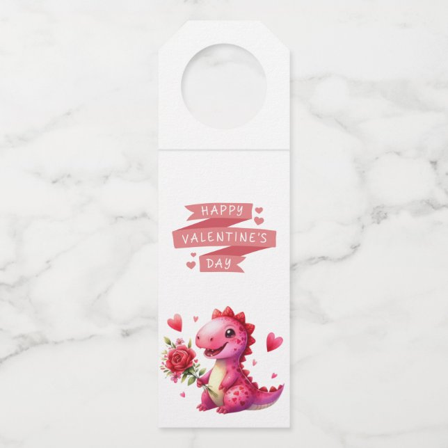 Étiquettes Pour Bouteilles Joli dinosaure de la Saint-Valentin (Devant)