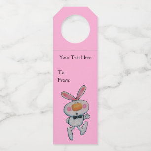 Étiquettes Pour Bouteilles Joli lapin blanc nez orange pouce levé rose