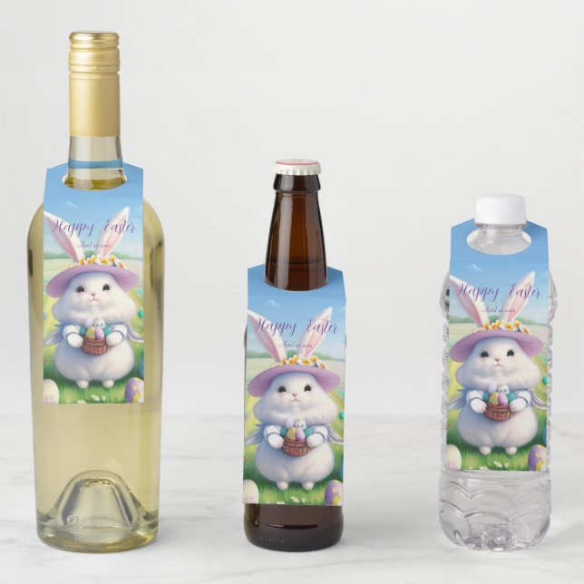 Étiquettes Pour Bouteilles Joli Lapin de Pâques 01 (En situation)