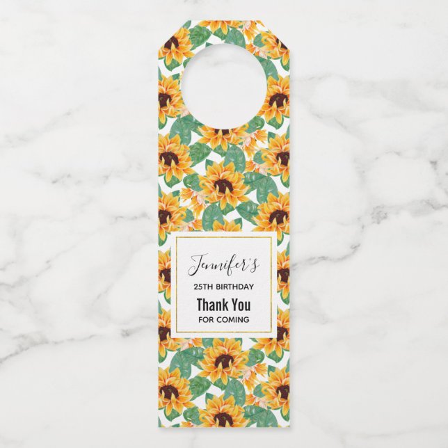 Étiquettes Pour Bouteilles Joli tournesol Jaune & Vert Motif Anniversaire (Devant)