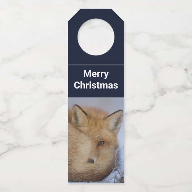 Étiquettes Pour Bouteilles Jolie Petite Renard Recroquevillée Photo d'Hiver N (Devant)