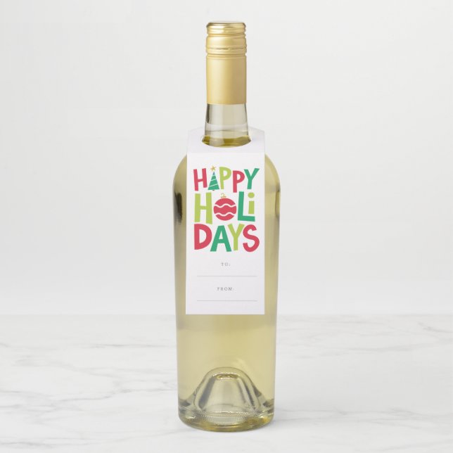 Étiquettes Pour Bouteilles Joyeuses vacances colorées illustrées (Sur bouteille)