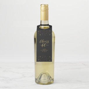 Étiquettes Pour Bouteilles Joyeux 60e anniversaire élégant écriture Gold & Bl