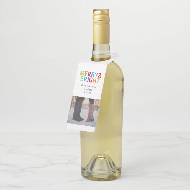 Étiquettes Pour Bouteilles Joyeux et brillant Noël festif personnalisé (Incliné)