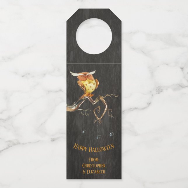 Étiquettes Pour Bouteilles Joyeux Halloween Party Monogramme de Chouette Effr (Devant)