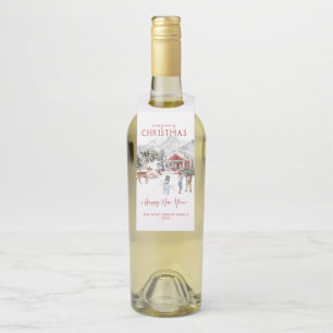 Étiquettes Pour Bouteilles Joyeux Noël Cabane rustique cosy pour les fêtes