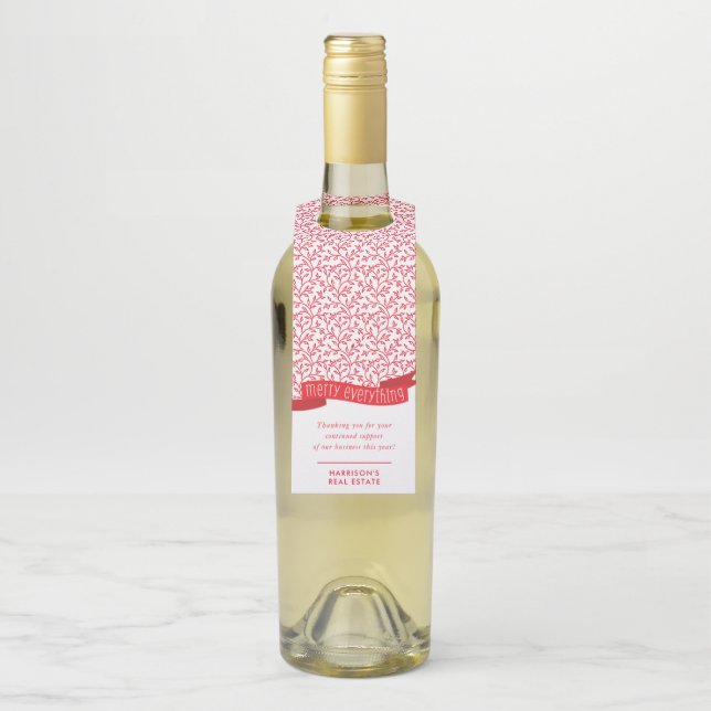 Étiquettes Pour Bouteilles JOYEZ TOUT BANNIER feuillage moderne motif rouge  (Sur bouteille)