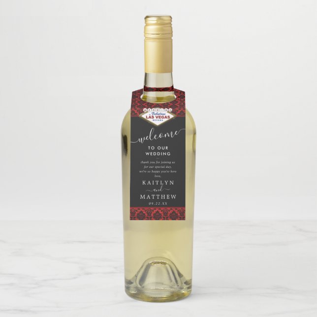 Étiquettes Pour Bouteilles La collection de mariage The Glitter Damask Las Ve (Sur bouteille)