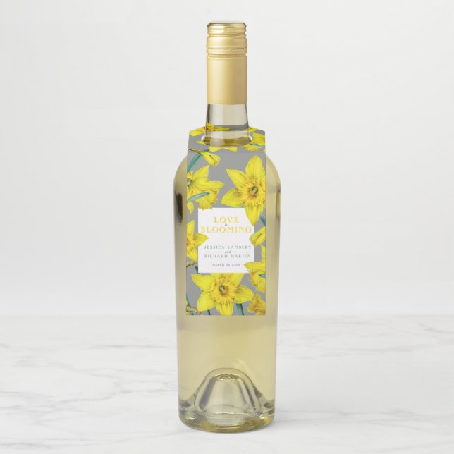 Étiquettes Pour Bouteilles L'amour fleurit l'aquarelle jaune mariage de print (Sur bouteille)