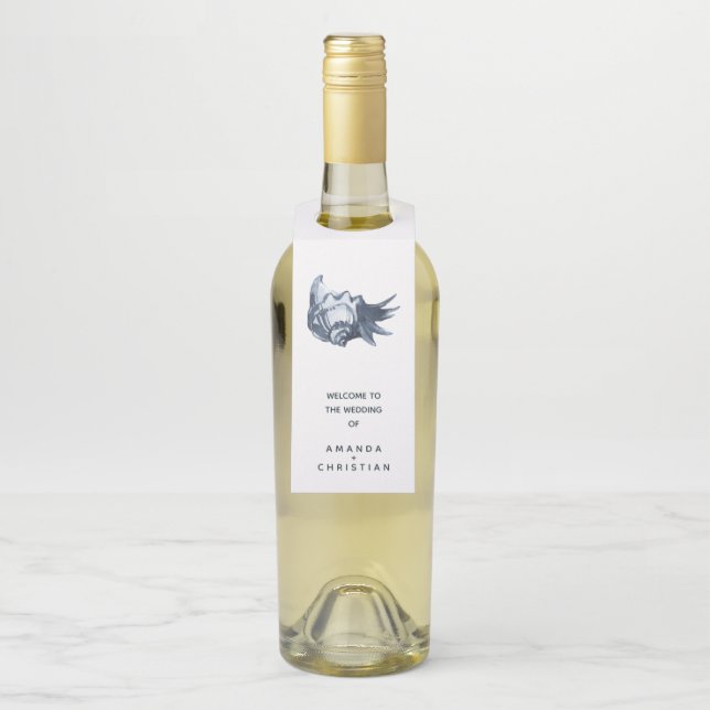Étiquettes Pour Bouteilles Le coquillage bleu | MARIAGE ACCUEIL CLIENT (Sur bouteille)