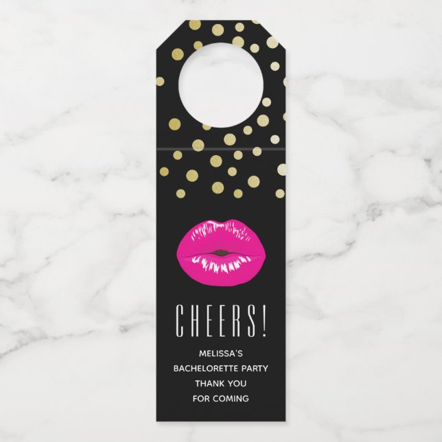 Étiquettes Pour Bouteilles Lèvres roses chaudes Illustration brillante avec C (Devant)