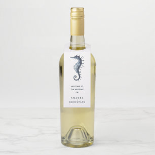 Étiquettes Pour Bouteilles L'hippocampe bleu MARIAGE ACCUEIL CLIENT