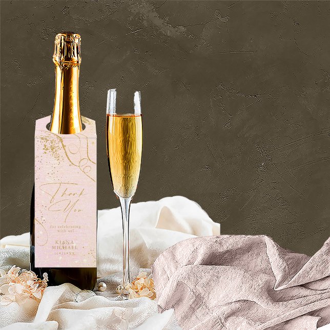 Étiquettes Pour Bouteilles Lignes fines Or Abstrait Mariage Blush ID867 (Wine Bottle In Situ)