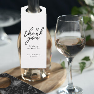 Étiquettes Pour Bouteilles Love Calligraphy Merci Floral Black B&W ID940
