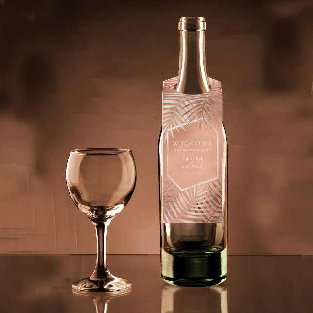 Étiquettes Pour Bouteilles Lush Palm Leaf Mariage Bienvenue Terra Cotta ID956 (Wine Bottle In Situ)