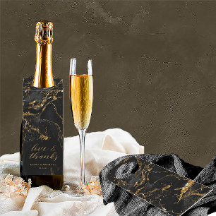 Étiquettes Pour Bouteilles Marbre Parties scintillant Mariage Merci Black Gol
