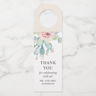 Étiquettes Pour Bouteilles Mariage aquarelle succulents. Cactus merci