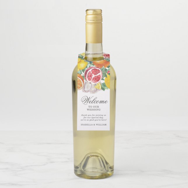 Étiquettes Pour Bouteilles Mariage Botanique Citrus Bienvenue (Sur bouteille)