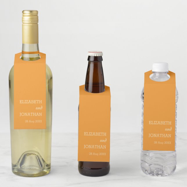 Étiquettes Pour Bouteilles Mariage Coucher de Soleil Orange (En situation)
