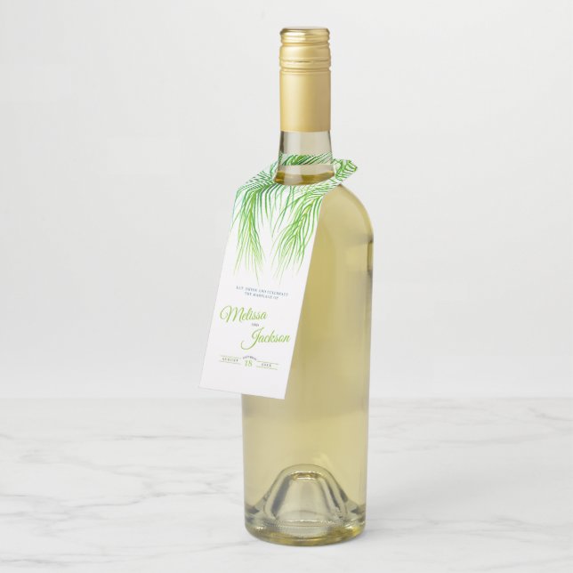 Étiquettes Pour Bouteilles Mariage d'aquarelle de palmier vert tropical (Incliné)