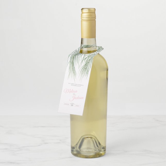 Étiquettes Pour Bouteilles Mariage d'aquarelle vert tropical (Incliné)