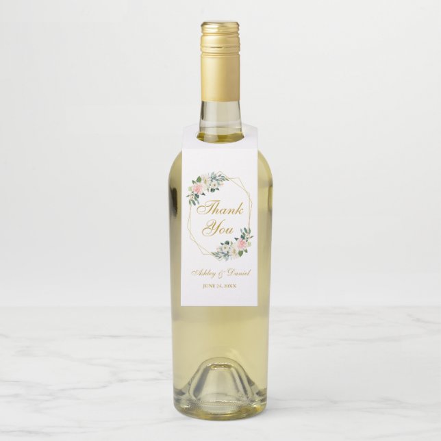 Étiquettes Pour Bouteilles Mariage de cadre géométrique moderne Floral Rose o (Sur bouteille)