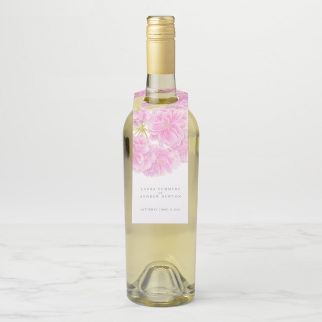 Étiquettes Pour Bouteilles Mariage de fleurs de cerisier rose printemps (Sur bouteille)