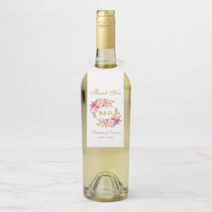 Étiquettes Pour Bouteilles Mariage de monogramme d'or rose Floral