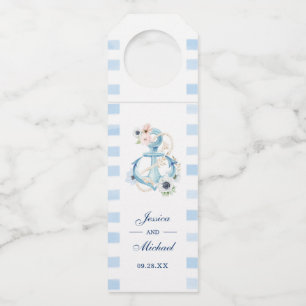 Étiquettes Pour Bouteilles Mariage de plage à l'ancre florale nautique à l'aq