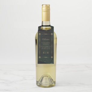 Étiquettes Pour Bouteilles Mariage d'or émeraude céleste