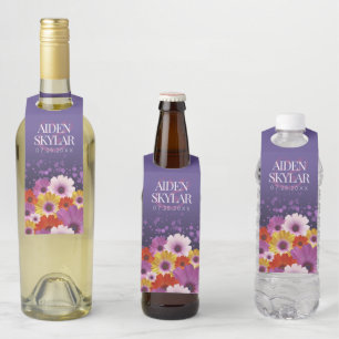 Étiquettes Pour Bouteilles Mariage Élégant aux Marguerites avec Paillettes Vi