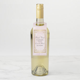 Étiquettes Pour Bouteilles Mariage en marbre rose cadre géométrique or