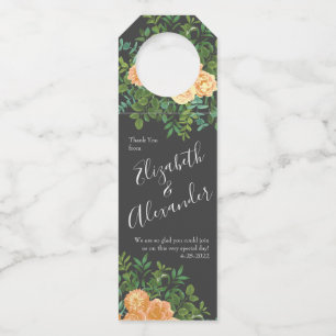 Étiquettes Pour Bouteilles Mariage Fleur Moderne Pêche Gris Foncé
