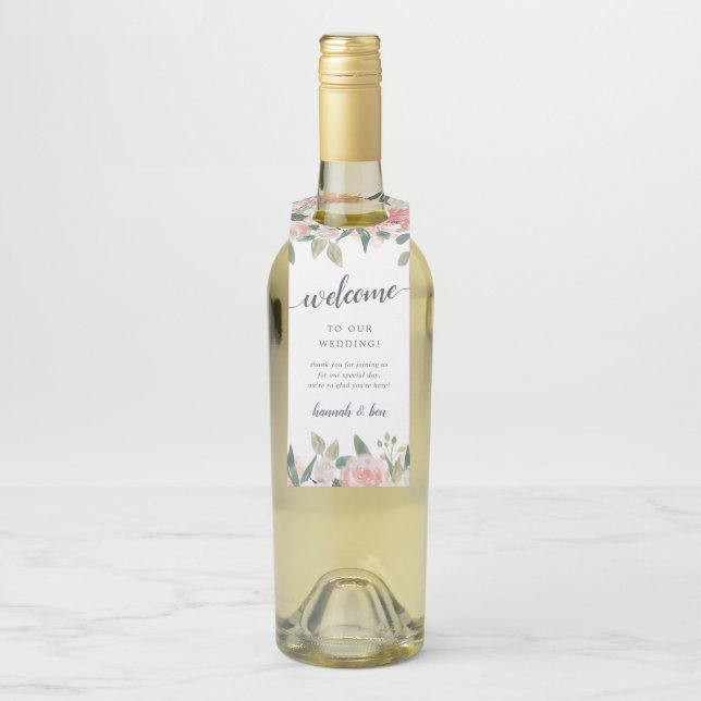 Étiquettes Pour Bouteilles Mariage Floral de mi-été Bienvenue (Sur bouteille)